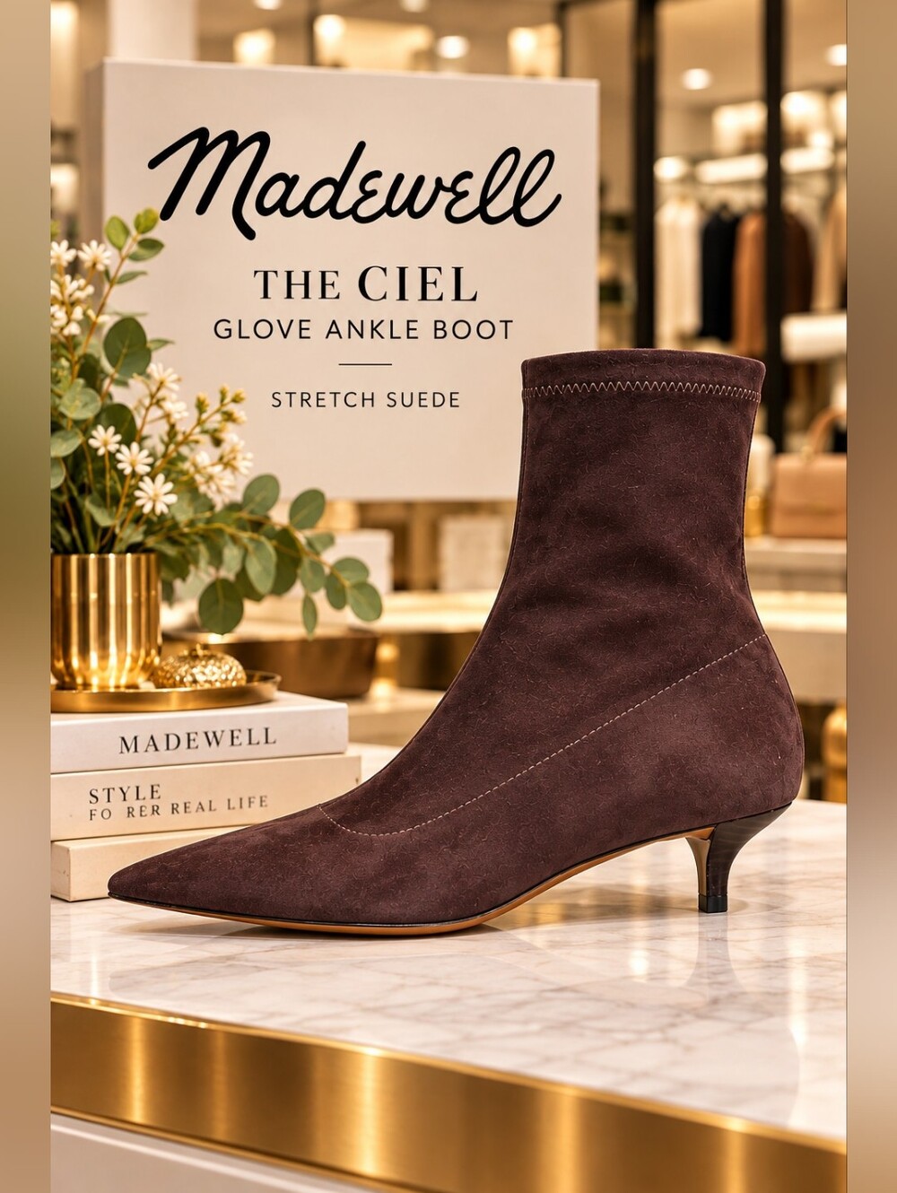 Madewell The Ciel Glove Ankle Boot – Chocolate Raisin Suede – Size 7.5 – NIB